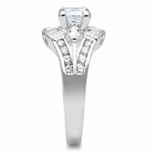 Sterling Silver CZ Round Baguette Split Shank Halo Ring view 4