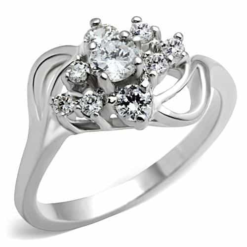 Sterling Silver CZ Round Cluster Flower Bypass Ring view 1