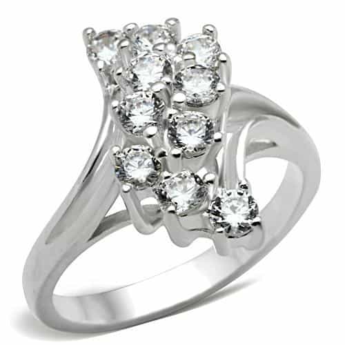 Sterling Silver CZ Round Cluster Two Stone Bypass Ring view 1