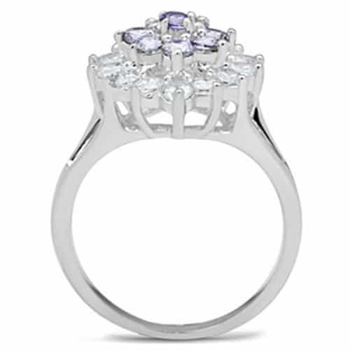 Sterling Silver Lavender CZ Round Cluster Flower Cocktail Ring view 7