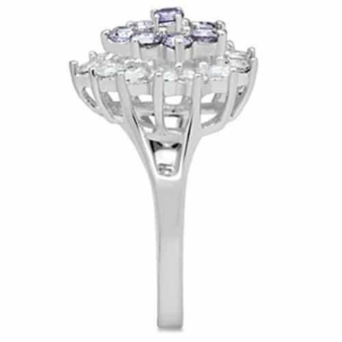 Sterling Silver Lavender CZ Round Cluster Flower Cocktail Ring view 8
