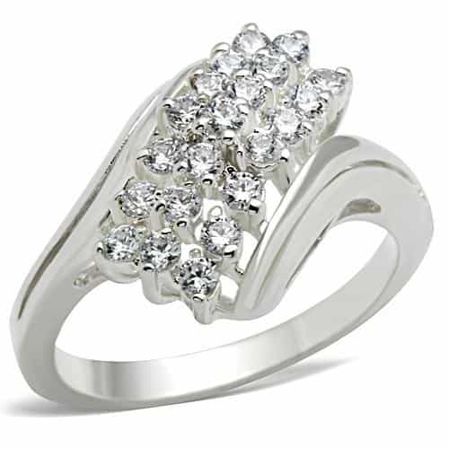 Sterling Silver CZ Round Cluster Diagonal Bypass Ring view 1