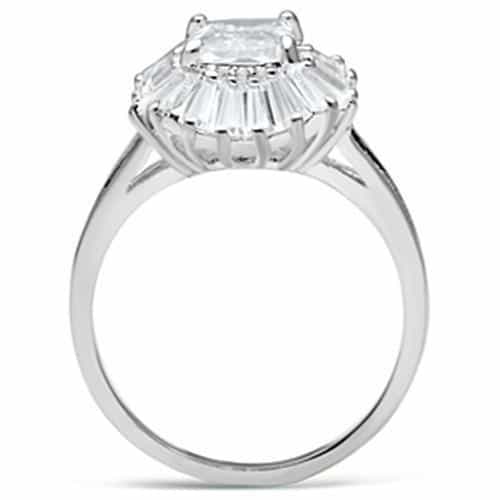 Sterling Silver CZ Princess Cut Baguette Starburst Halo Ring view 7