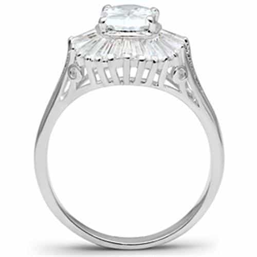 Sterling Silver CZ Round Baguette Halo Open Work Band Ring view 3