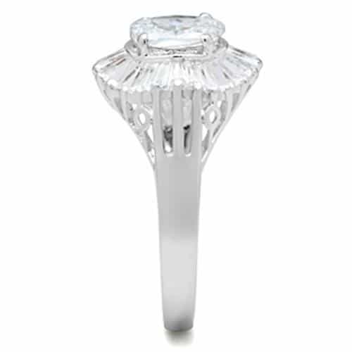 Sterling Silver CZ Round Baguette Halo Open Work Band Ring view 4