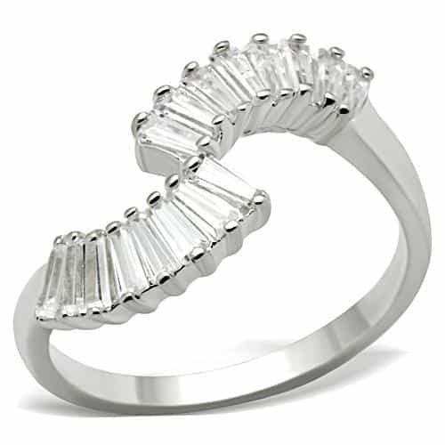 Sterling Silver CZ Baguette Fan Wave Cocktail Ring view 1