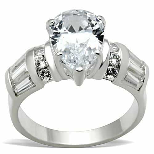 Sterling Silver CZ Pear Baguette Channel Cocktail Ring view 1