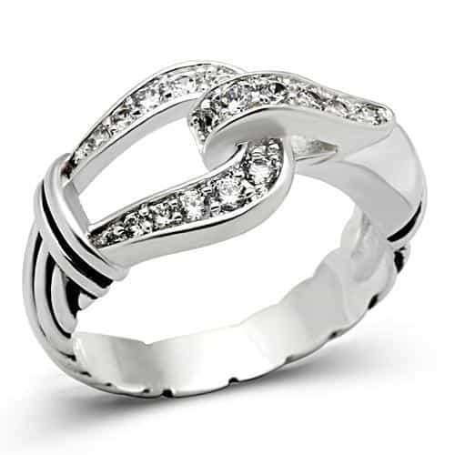 Sterling Silver CZ Pave Buckle Knot Crossover Ring view 1