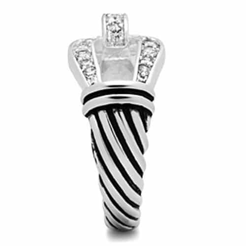 Sterling Silver CZ Pave Buckle Knot Crossover Ring view 4