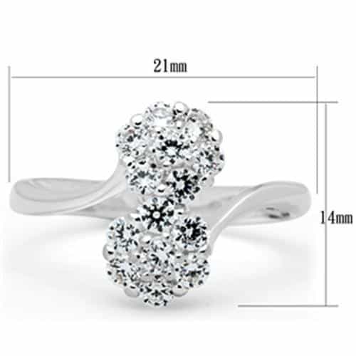 Sterling Silver CZ Round Double Cluster Bypass Ring view 2