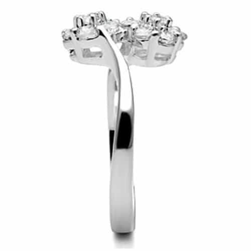 Sterling Silver CZ Round Double Cluster Bypass Ring view 3