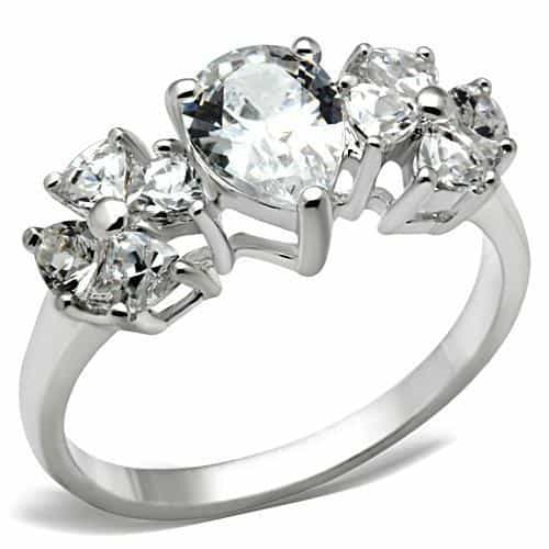 Sterling Silver CZ Oval Pear Three Stone Ring view 5