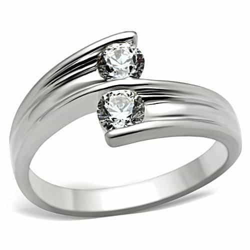 Sterling SilverStainless Steel CZ Round Solitaire Tension Ring view 1