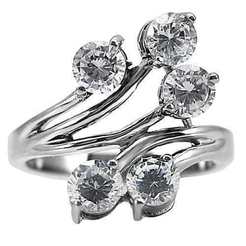 Stainless Steel Stainless Steel CZ Round Triple Cluster Ring view 8