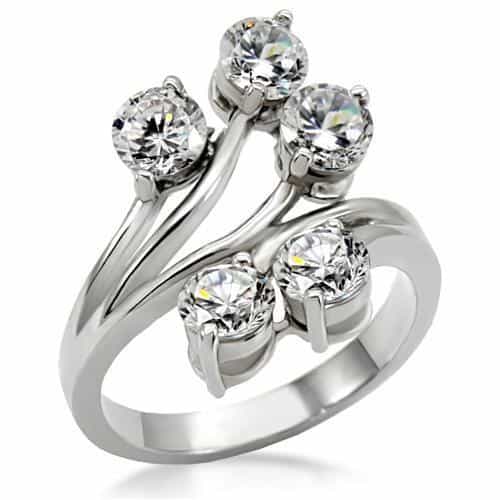 Stainless Steel Stainless Steel CZ Round Triple Cluster Ring view 6