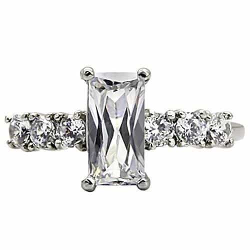 Stainless Steel Stainless Steel CZ Emerald Cut Round Accent Ring view 8