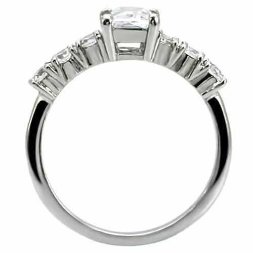 Stainless Steel Stainless Steel CZ Emerald Cut Round Accent Ring view 4