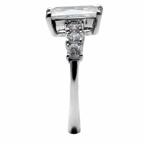 Stainless Steel Stainless Steel CZ Emerald Cut Round Accent Ring view 5