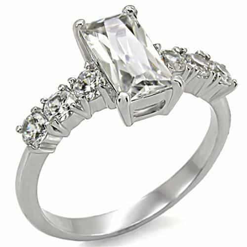 Stainless Steel Stainless Steel CZ Emerald Cut Round Accent Ring view 6