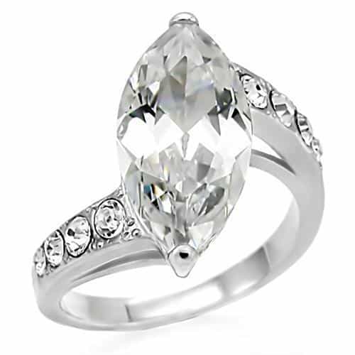 Stainless Steel Stainless Steel CZ Marquise Pave Bypass Ring view 6