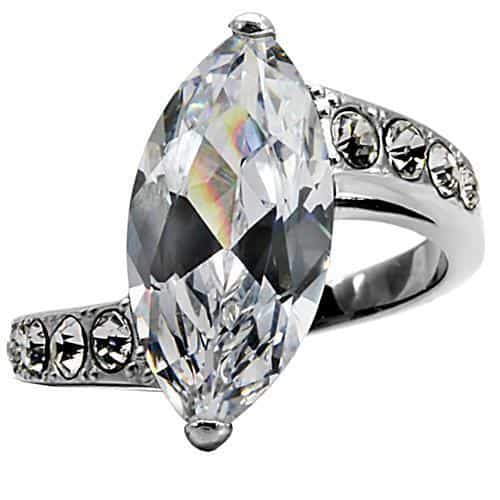Stainless Steel Stainless Steel CZ Marquise Pave Bypass Ring view 8