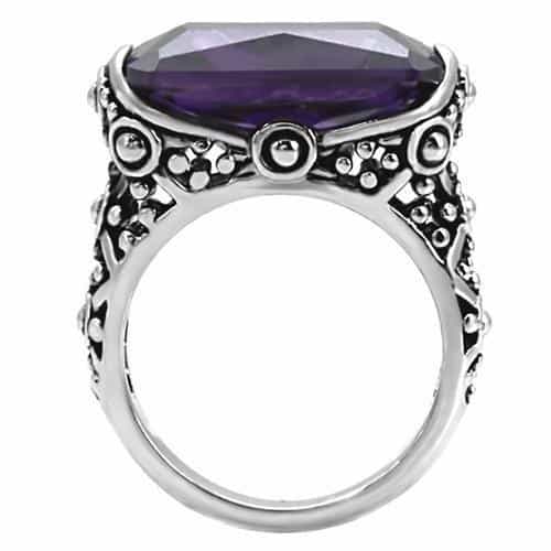 Stainless Steel Stainless Steel Dark Amethyst Emerald Cut Ring view 9