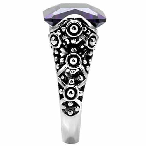 Stainless Steel Stainless Steel Dark Amethyst Emerald Cut Ring view 10