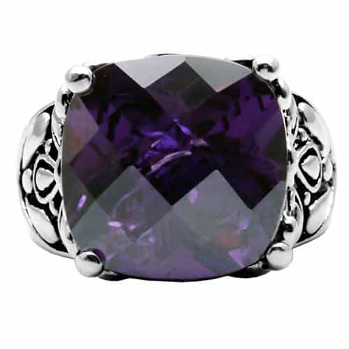 Stainless Steel Stainless Steel Purple Amethyst Cushion Ring view 3