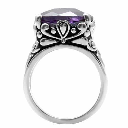Stainless Steel Stainless Steel Purple Amethyst Cushion Ring view 4