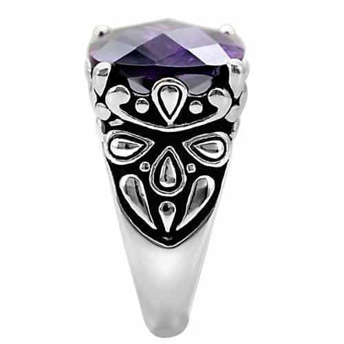 Stainless Steel Stainless Steel Purple Amethyst Cushion Ring view 10
