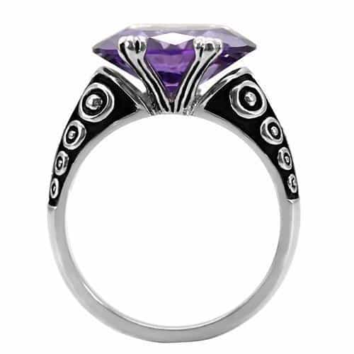 Stainless Steel Stainless Steel Purple Amethyst Oval Ornate Ring view 9