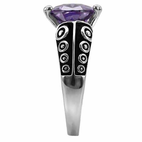 Stainless Steel Stainless Steel Purple Amethyst Oval Ornate Ring view 5