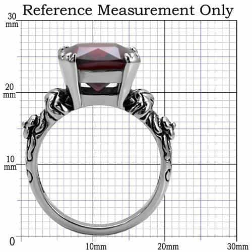 Stainless Steel Stainless Steel Dark Red Garnet Cushion Ring view 2