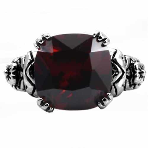 Stainless Steel Stainless Steel Dark Red Garnet Cushion Ring view 8
