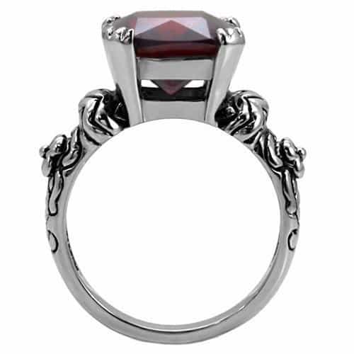 Stainless Steel Stainless Steel Dark Red Garnet Cushion Ring view 9