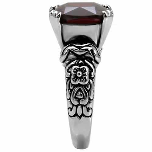 Stainless Steel Stainless Steel Dark Red Garnet Cushion Ring view 5