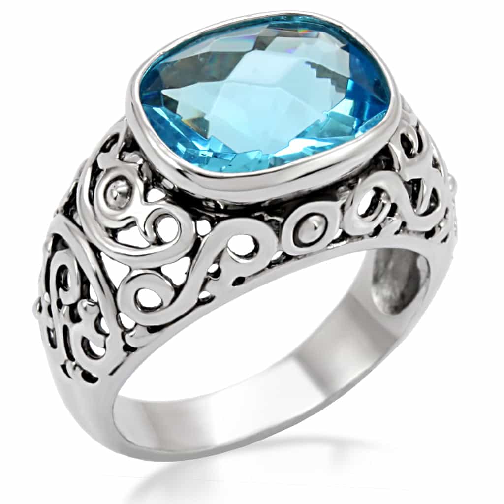 Stainless Steel Stainless Steel Aqua Blue Oval Bezel Ring view 1
