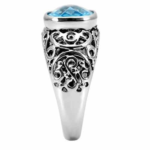 Stainless Steel Stainless Steel Aqua Blue Oval Bezel Ring view 5