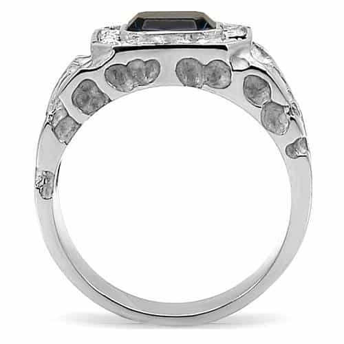 Stainless Steel Stainless Steel Dark Blue Sapphire Emerald Ring view 4
