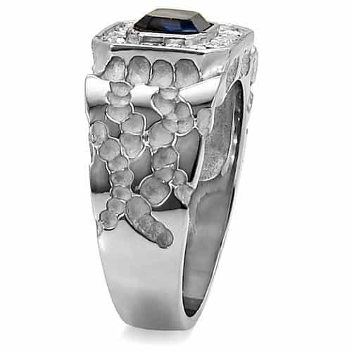 Stainless Steel Stainless Steel Dark Blue Sapphire Emerald Ring view 5