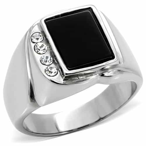 Stainless Steel Stainless Steel Black Onyx Square CZ Accent Ring view 6