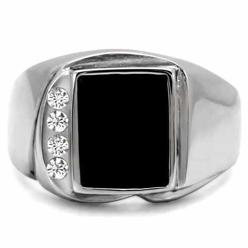 Stainless Steel Stainless Steel Black Onyx Square CZ Accent Ring view 8