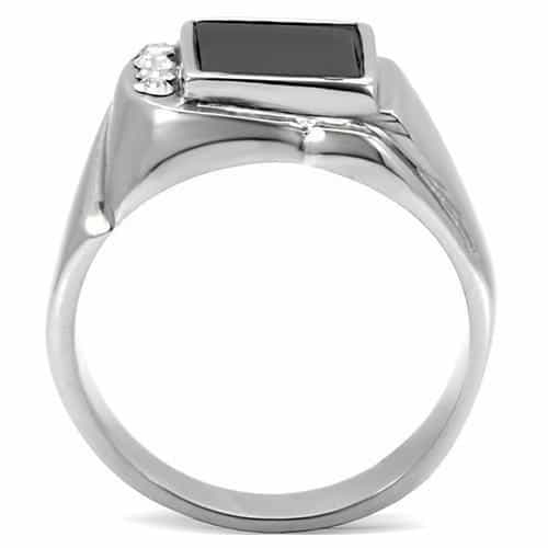 Stainless Steel Stainless Steel Black Onyx Square CZ Accent Ring view 9