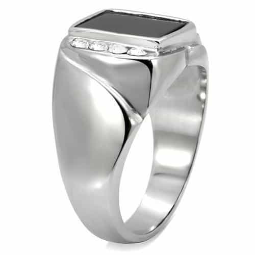 Stainless Steel Stainless Steel Black Onyx Square CZ Accent Ring view 10