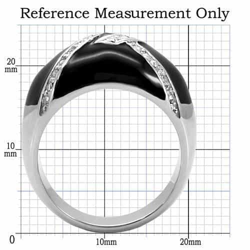 Stainless Steel Stainless Steel Black Enamel CZ Stripe Dome Ring view 2