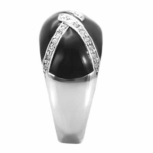 Stainless Steel Stainless Steel Black Enamel CZ Stripe Dome Ring view 10