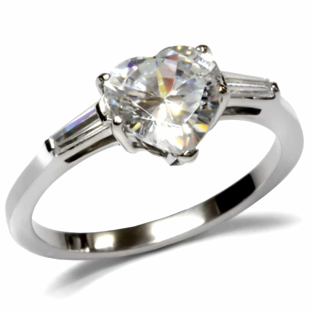 Stainless Steel Stainless Steel CZ Round Solitaire Baguette view 1