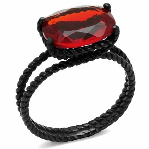 Stainless Steel Red Garnet Oval Rope Solitaire Ring view 1
