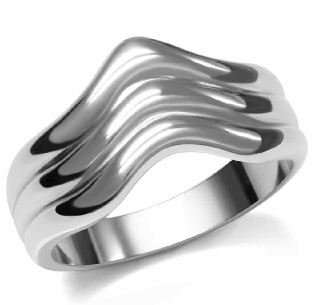 Stainless Steel Stainless Steel Polished Wave Ridged Wide Ring view 1