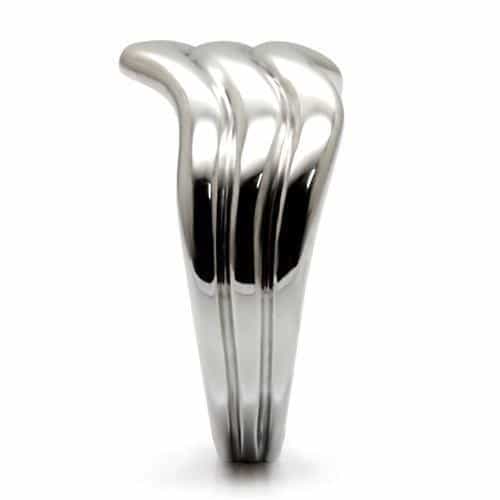 Stainless Steel Stainless Steel Polished Wave Ridged Wide Ring view 10